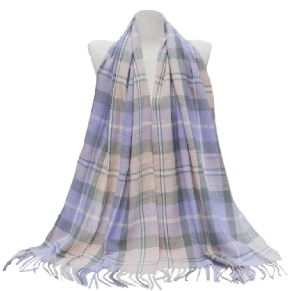 Winter Knit, Long Purple Plaid Scarf With Fringe New